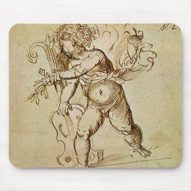 Cupid with a Violin by Domenico Campagnola Mouse Pad (Front)