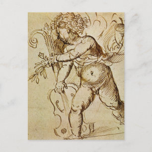 Cupid with a Violin by Domenico Campagnola Postcard