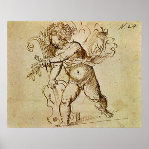 Cupid with a Violin by Domenico Campagnola Poster