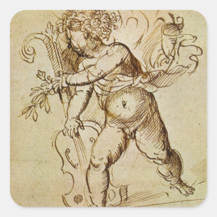 Cupid with a Violin by Domenico Campagnola Square Sticker