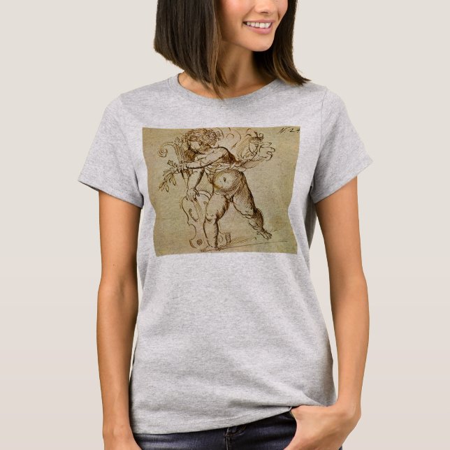 Cupid with a Violin by Domenico Campagnola T-Shirt (Front)