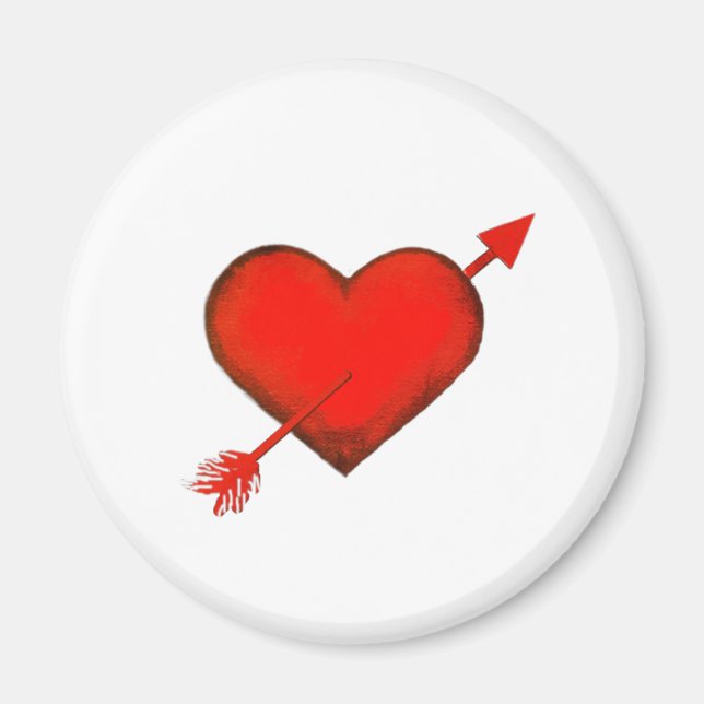 Cupid's Arrow Red on White Button Magnet (Front)