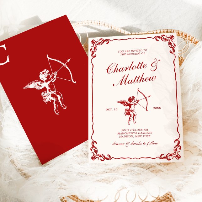 Cupid's Arrow Red Vintage Wedding Invitation (Creator Uploaded)