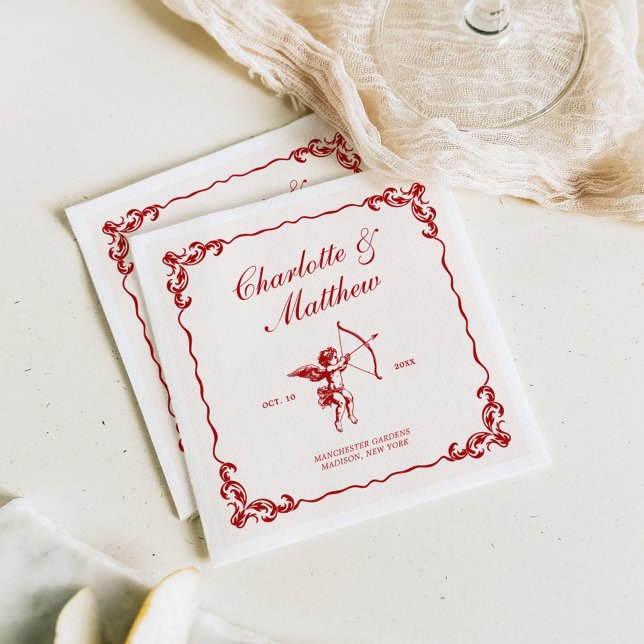Cupid's Arrow Red Vintage Wedding Napkin (Creator Uploaded)