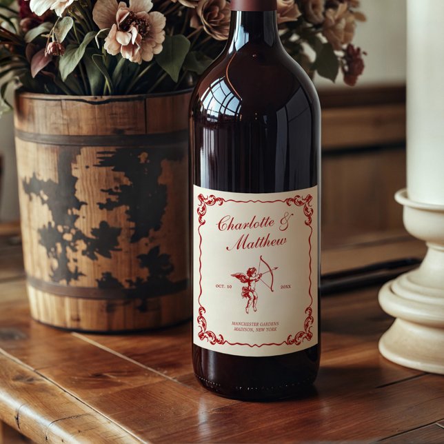 Cupid's Arrow Red Vintage Wedding Wine Label (Creator Uploaded)