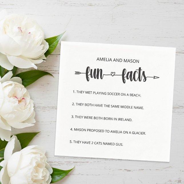 Cupid's Arrow Script Minimal Fun Facts Wedding Napkin (Cupid's Arrow Script Minimal Fun Facts Wedding Napkins)