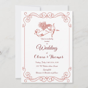 Cupid's Arrow Vintage Wedding Invitation Red