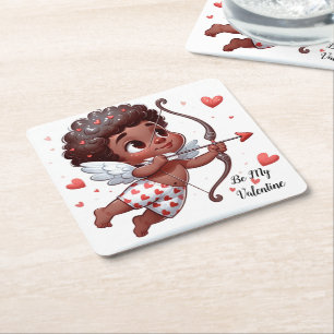 Cupid's Charm Be My Valentine  Square Paper Coaster