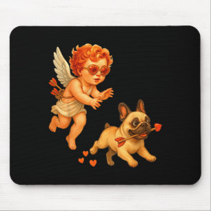 Cupids Chasing French Bulldog Valentine Day Owner Mouse Pad