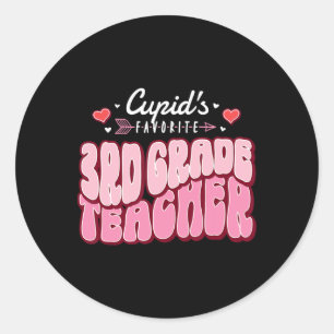 Cupid's Favorite 3rd Grade Teacher Valentine's Day Classic Round Sticker