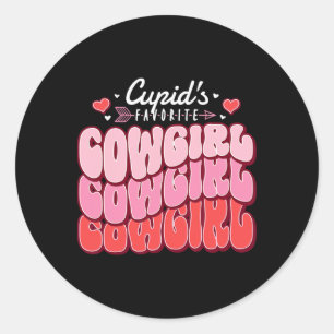 Cupid's Favorite Cowgirl Valentine's Day Hearts Classic Round Sticker