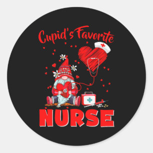 Cupids Favorite Nurse Gnome Valentine Funny Nursin Classic Round Sticker