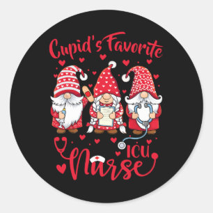 Cupid's Favourite Icu Nurse Gnomes Valentine Funny Classic Round Sticker