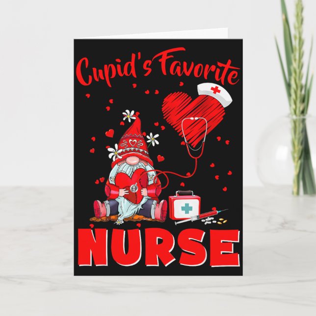 Cupids Favourite Nurse Gnome Valentine Funny Nursi Card (Front)