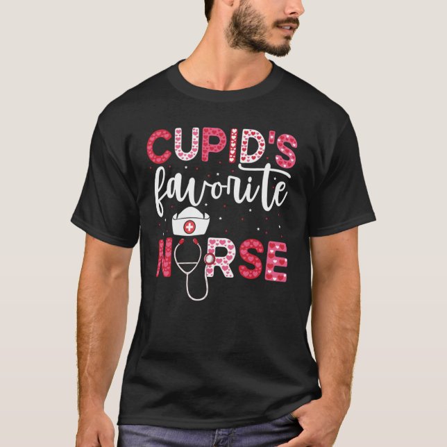 Cupid's Favourite Nurse Valentines Day Medical Nur T-Shirt (Front)