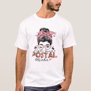 Cupid's Favourite Postal Worker Messy Bun Valentin T-Shirt