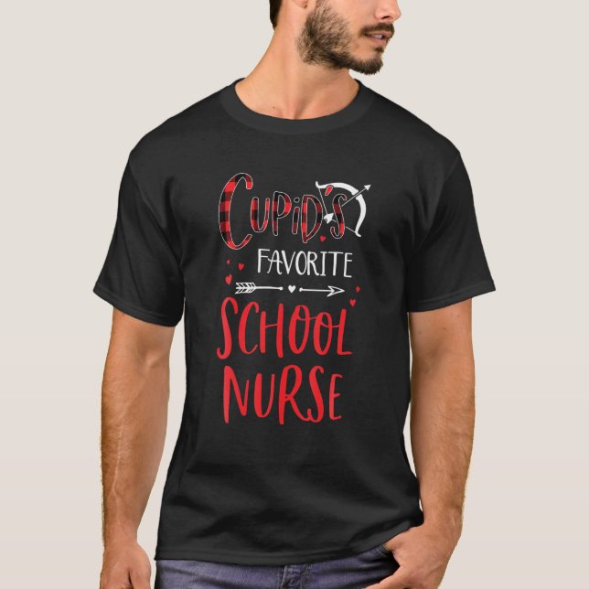 Cupid's Favourite School Nurse Red Plaid Valentine T-Shirt (Front)