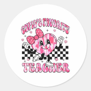 Cupids Favourite Teacher Cute Heart Bow Valentines Classic Round Sticker