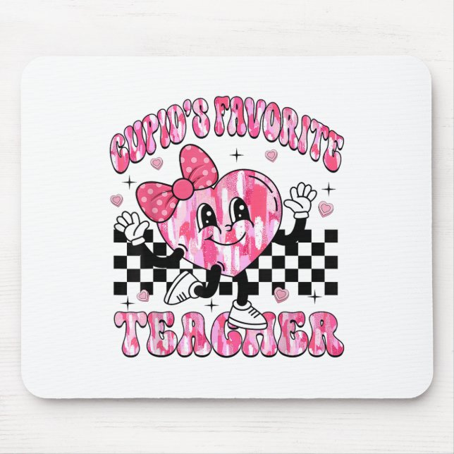 Cupids Favourite Teacher Cute Heart Bow Valentines Mouse Pad (Front)