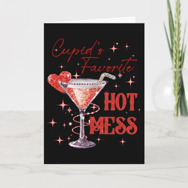 Cupid's Hot Mess Valentine Martini Love Art Tail  Card (Front)