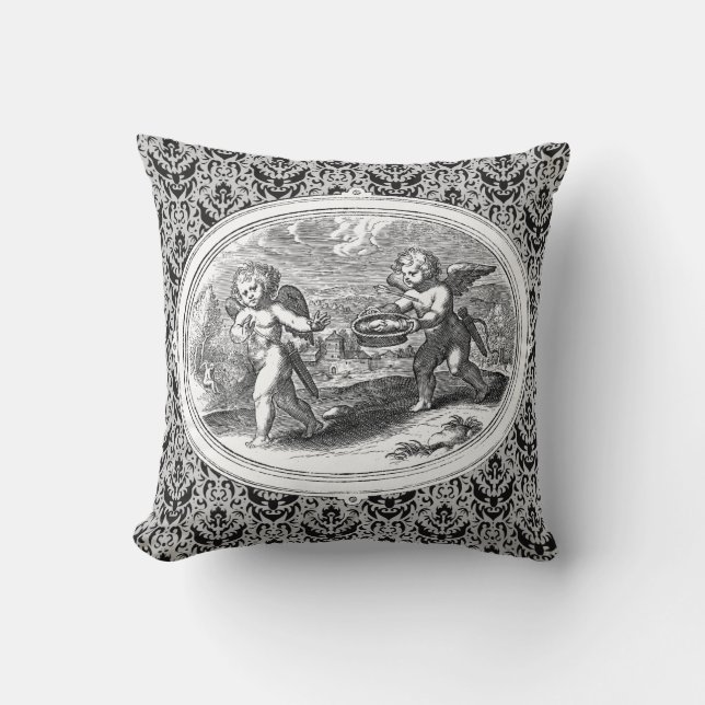 Cupids in a Landscape Antique Engraving Cushion (Front)