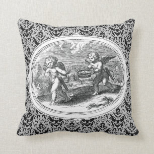 Cupids in a Landscape Antique Engraving Cushion
