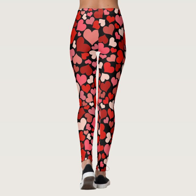 Cupid's Love Hearts Red Pink Valentines Black Leggings (Back)