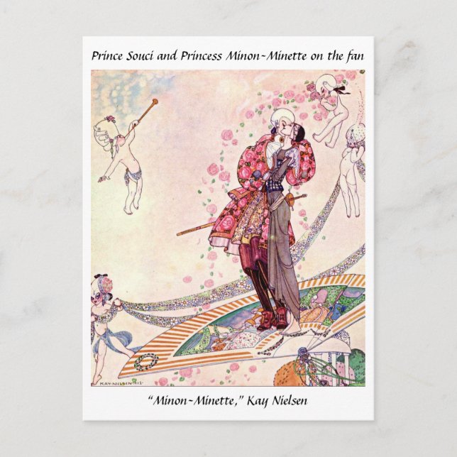 Cupids, Princess and Prince on a magical fan Postcard (Front)