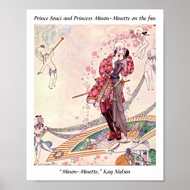 Cupids, Princess and Prince on a magical fan Poster (Front)