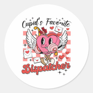 Cupids's Favourite Dispatcher Retro Valentine Dist Classic Round Sticker