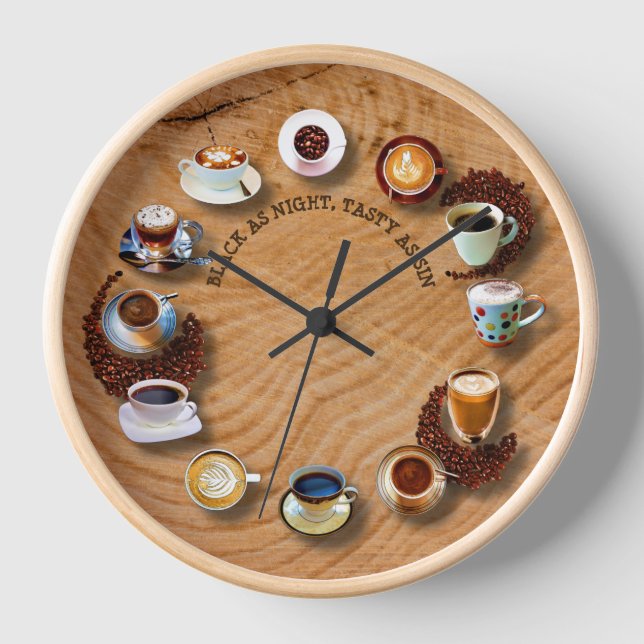 Cups Of Black Coffee  As A Clock With Beans (Front)