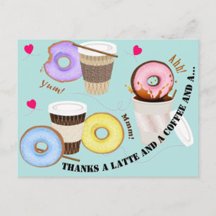 Cups of Coffee with Doughnuts   Thank You Postcard