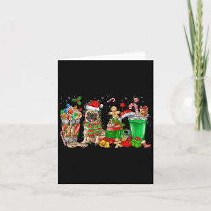 Cups Of Iced Coffee & Pug Dog Christmas Tree L Card