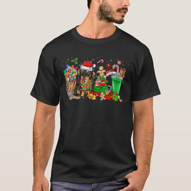 Cups Of Iced Coffee Dachshund Dog Christmas Lights T-Shirt (Front)