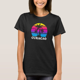 Curacao Caribbean Retro Palm Tree Sunset Vacation T-Shirt