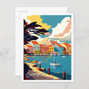 Curacao Caribbean vintage travel illustration Postcard