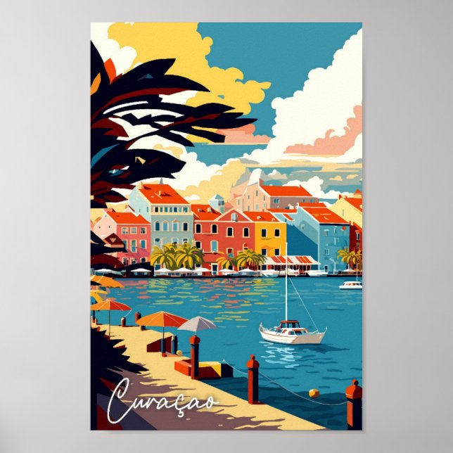 Curacao Caribbean vintage travel illustration Poster (Front)