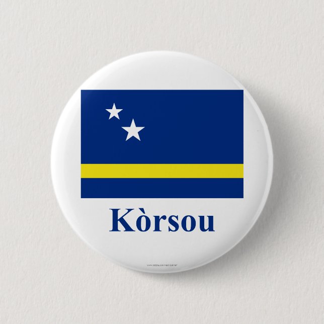 Curacao Flag with Name in Papiamento 6 Cm Round Badge (Front)