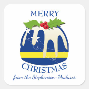 CURAÇAO Korsou   Festive Plum Pudding   Christmas Square Sticker