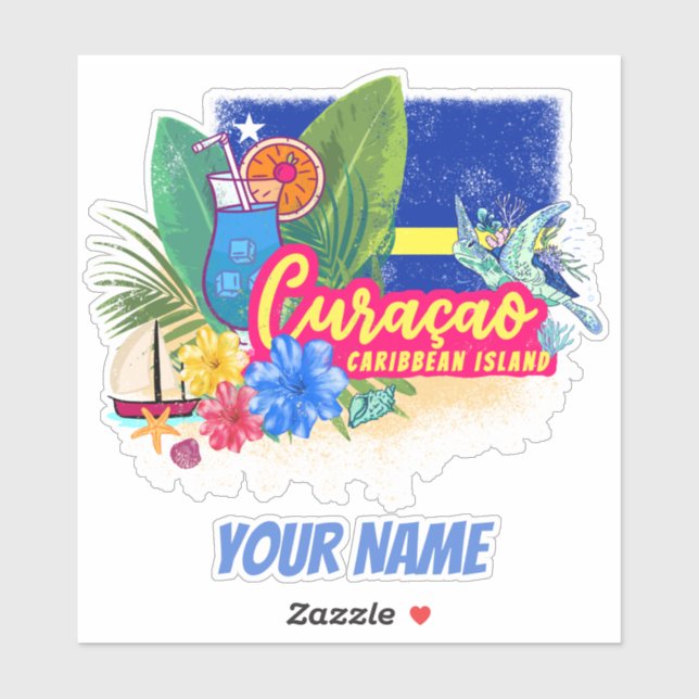 Curacao retro caribbean island with turtle vintage (Sheet)