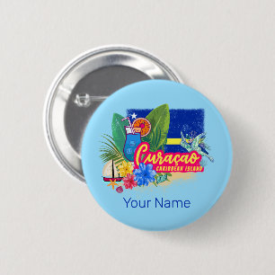 Curacao retro caribbean island with turtle vintage 6 cm round badge