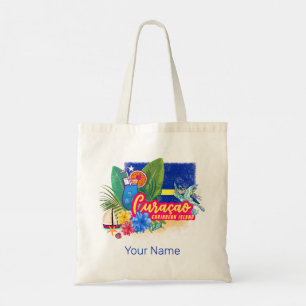 Curacao retro caribbean island with turtle vintage tote bag