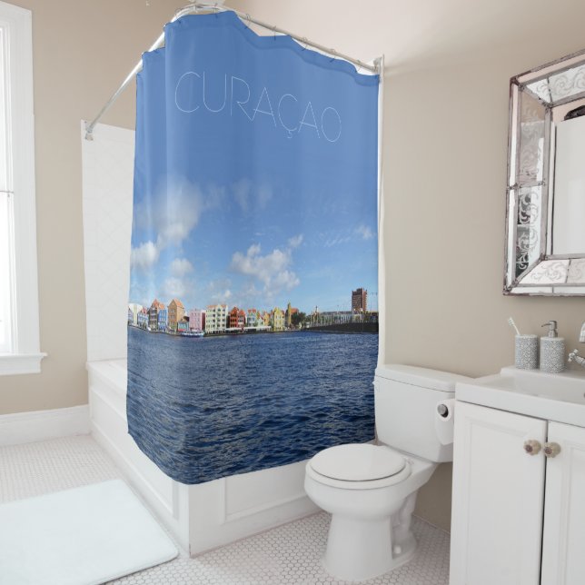 Curaçao Skyline w/out text (customisable) Shower Curtain (In Situ)