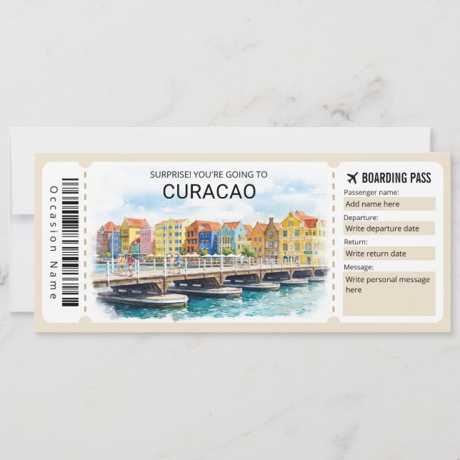 Curacao Trip Boarding Pass Ticket Invitation (Front)