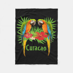 Curacao Vacation Parrots Tropical Flowers Green Pa Fleece Blanket