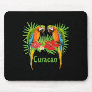 Curacao Vacation Parrots Tropical Flowers Green Pa Mouse Pad
