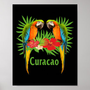 Curacao Vacation Parrots Tropical Flowers Green Pa Poster