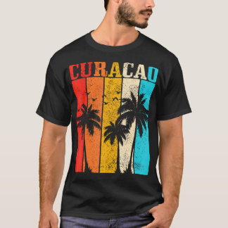 Curacao Vintage Palm Trees Surfer Caribbean T-Shirt