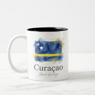 Curaçao Watercolor Flag Caribbean Heritage Two-Tone Coffee Mug
