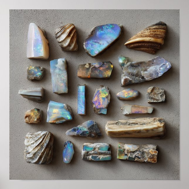 Curated Collection of Small Opalised Fossils Poster (Front)